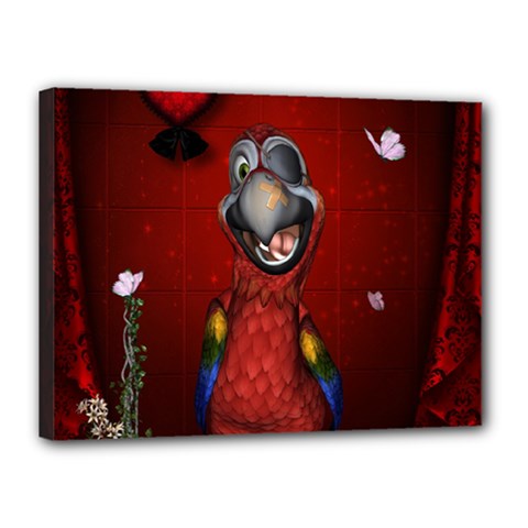 Funny, Cute Parrot With Butterflies Canvas 16  X 12  by FantasyWorld7