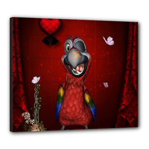 Funny, Cute Parrot With Butterflies Canvas 24  X 20  by FantasyWorld7