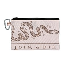 Original Design, Join Or Die, Benjamin Franklin Political Cartoon Canvas Cosmetic Bag (medium) by thearts