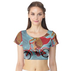 Girl On A Bike Short Sleeve Crop Top by chipolinka