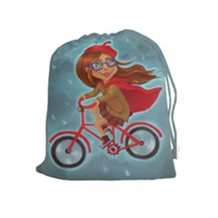 Girl On A Bike Drawstring Pouches (extra Large) by chipolinka