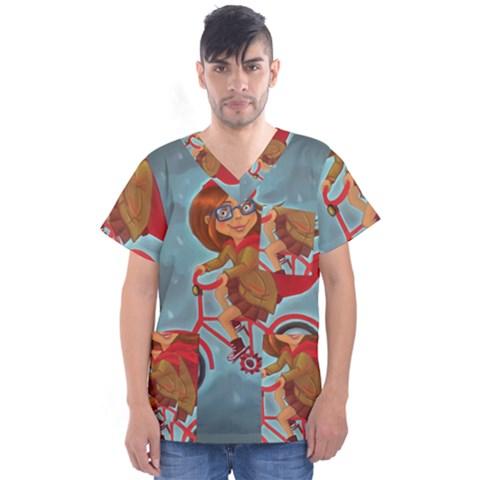 Girl On A Bike Men s V-neck Scrub Top by chipolinka