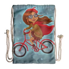 Girl On A Bike Drawstring Bag (large) by chipolinka