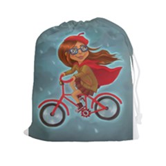 Girl On A Bike Drawstring Pouches (xxl) by chipolinka