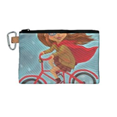 Girl On A Bike Canvas Cosmetic Bag (medium) by chipolinka