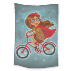 Girl On A Bike Large Tapestry by chipolinka