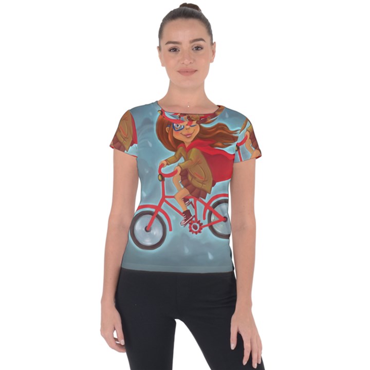 Girl on a bike Short Sleeve Sports Top 