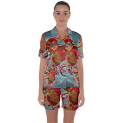 Girl On A Bike Satin Short Sleeve Pyjamas Set by chipolinka