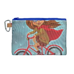 Girl On A Bike Canvas Cosmetic Bag (large) by chipolinka