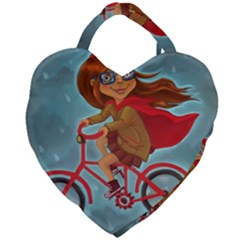 Girl On A Bike Giant Heart Shaped Tote