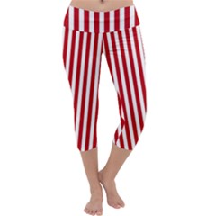 Red Stripes Capri Yoga Leggings by jumpercat