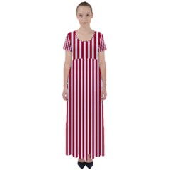 Red Stripes High Waist Short Sleeve Maxi Dress