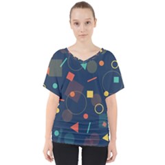 Blue Background Backdrop Geometric V-neck Dolman Drape Top by Nexatart