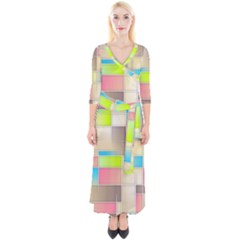 Background Abstract Grid Quarter Sleeve Wrap Maxi Dress