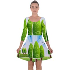 Landscape Nature Background Quarter Sleeve Skater Dress