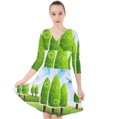 Landscape Nature Background Quarter Sleeve Front Wrap Dress	