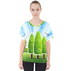 Landscape Nature Background V-neck Dolman Drape Top by Nexatart