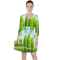 Landscape Nature Background Ruffle Dress