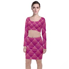 Pink Background Geometric Design Long Sleeve Crop Top & Bodycon Skirt Set by Nexatart