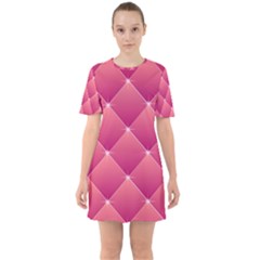 Pink Background Geometric Design Sixties Short Sleeve Mini Dress