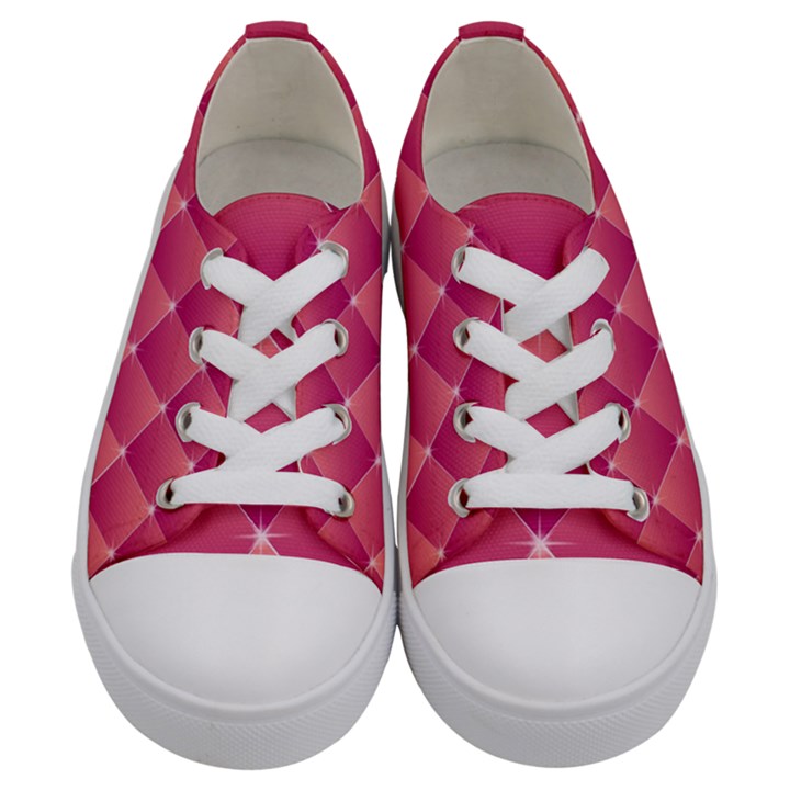 Pink Background Geometric Design Kids  Low Top Canvas Sneakers