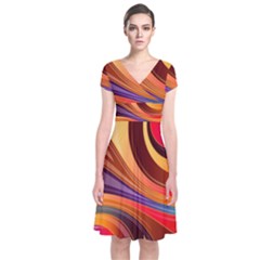 Abstract Colorful Background Wavy Short Sleeve Front Wrap Dress by Nexatart