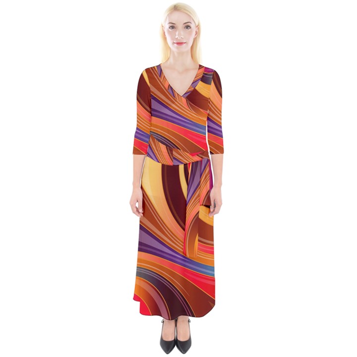 Abstract Colorful Background Wavy Quarter Sleeve Wrap Maxi Dress