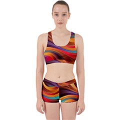 Abstract Colorful Background Wavy Work It Out Sports Bra Set by Nexatart