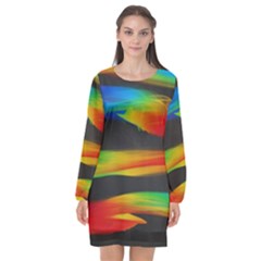 Colorful Background Long Sleeve Chiffon Shift Dress 