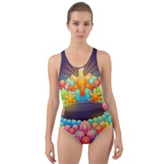 Badge Abstract Abstract Design Cut-out Back One Piece Swimsuit