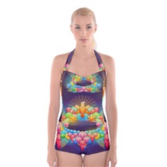 Badge Abstract Abstract Design Boyleg Halter Swimsuit  by Nexatart