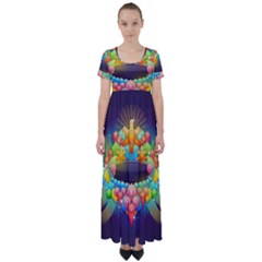 Badge Abstract Abstract Design High Waist Short Sleeve Maxi Dress