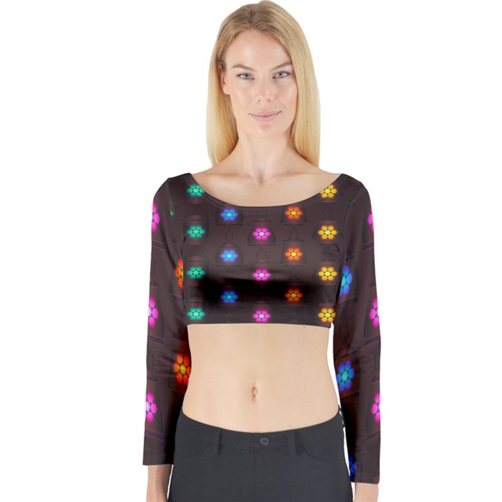 Lanterns Background Lamps Light Long Sleeve Crop Top