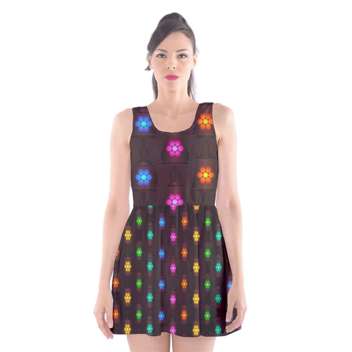 Lanterns Background Lamps Light Scoop Neck Skater Dress