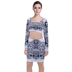 Forest Patrol Tribal Abstract Long Sleeve Crop Top & Bodycon Skirt Set by Nexatart