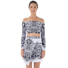 Forest Patrol Tribal Abstract Off Shoulder Top With Skirt Set by Nexatart