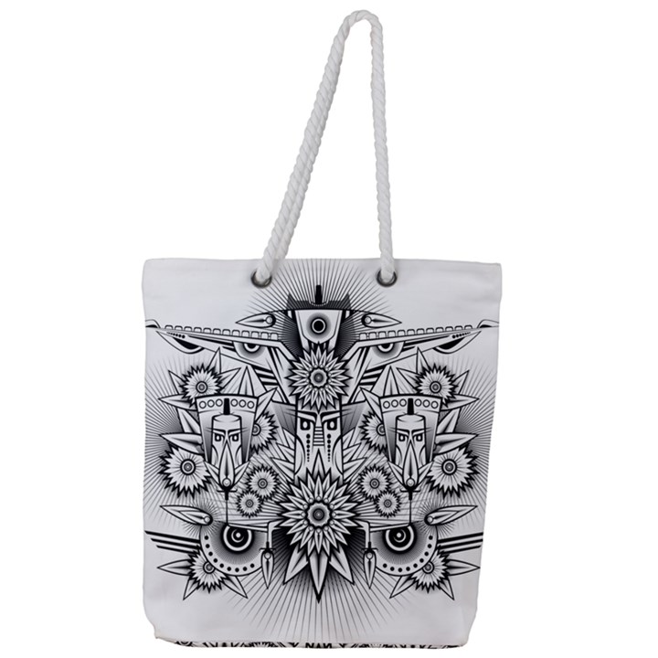 Forest Patrol Tribal Abstract Full Print Rope Handle Tote (Large)