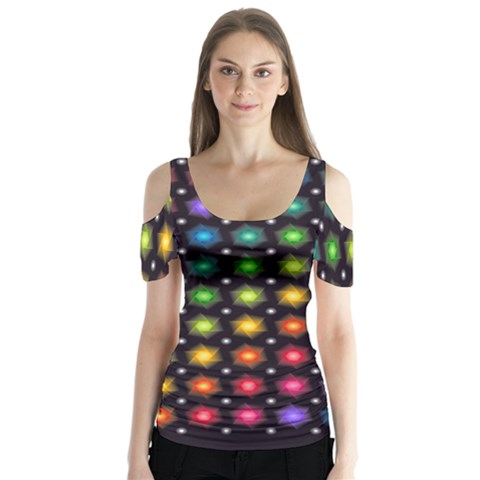 Background Colorful Geometric Butterfly Sleeve Cutout Tee  by Nexatart