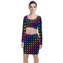 Background Colorful Geometric Long Sleeve Crop Top & Bodycon Skirt Set