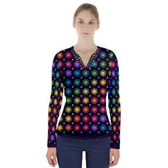 Background Colorful Geometric V-neck Long Sleeve Top by Nexatart