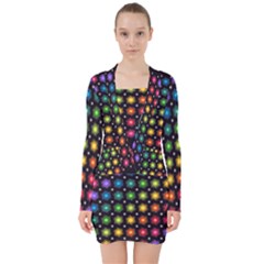 Background Colorful Geometric V-neck Bodycon Long Sleeve Dress by Nexatart