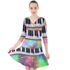 Piano Keys Music Colorful 3d Quarter Sleeve Front Wrap Dress	 by Nexatart