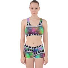 Piano Keys Music Colorful 3d Work It Out Sports Bra Set by Nexatart