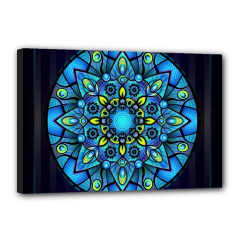 Mandala Blue Abstract Circle Canvas 18  X 12  by Nexatart