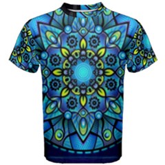 Mandala Blue Abstract Circle Men s Cotton Tee by Nexatart