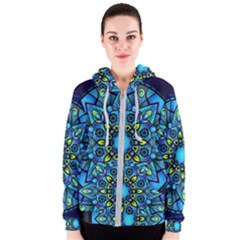 Mandala Blue Abstract Circle Women s Zipper Hoodie by Nexatart