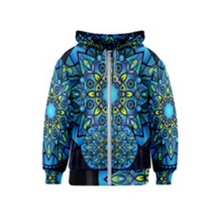 Mandala Blue Abstract Circle Kids  Zipper Hoodie by Nexatart