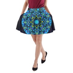 Mandala Blue Abstract Circle A-line Pocket Skirt by Nexatart