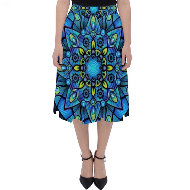 Mandala Blue Abstract Circle Folding Skater Skirt