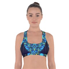 Mandala Blue Abstract Circle Cross Back Sports Bra